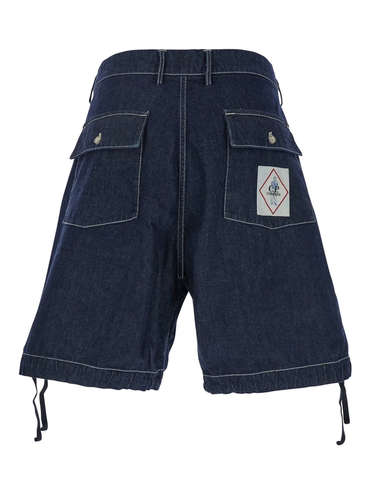 Dark Blue Shorts with Logo Patch on the Back in Denim Man alternative