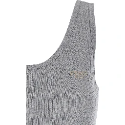 Grey Sleeveless Top with Round Neck and Logo Lettering on the Front in Cotton Woman