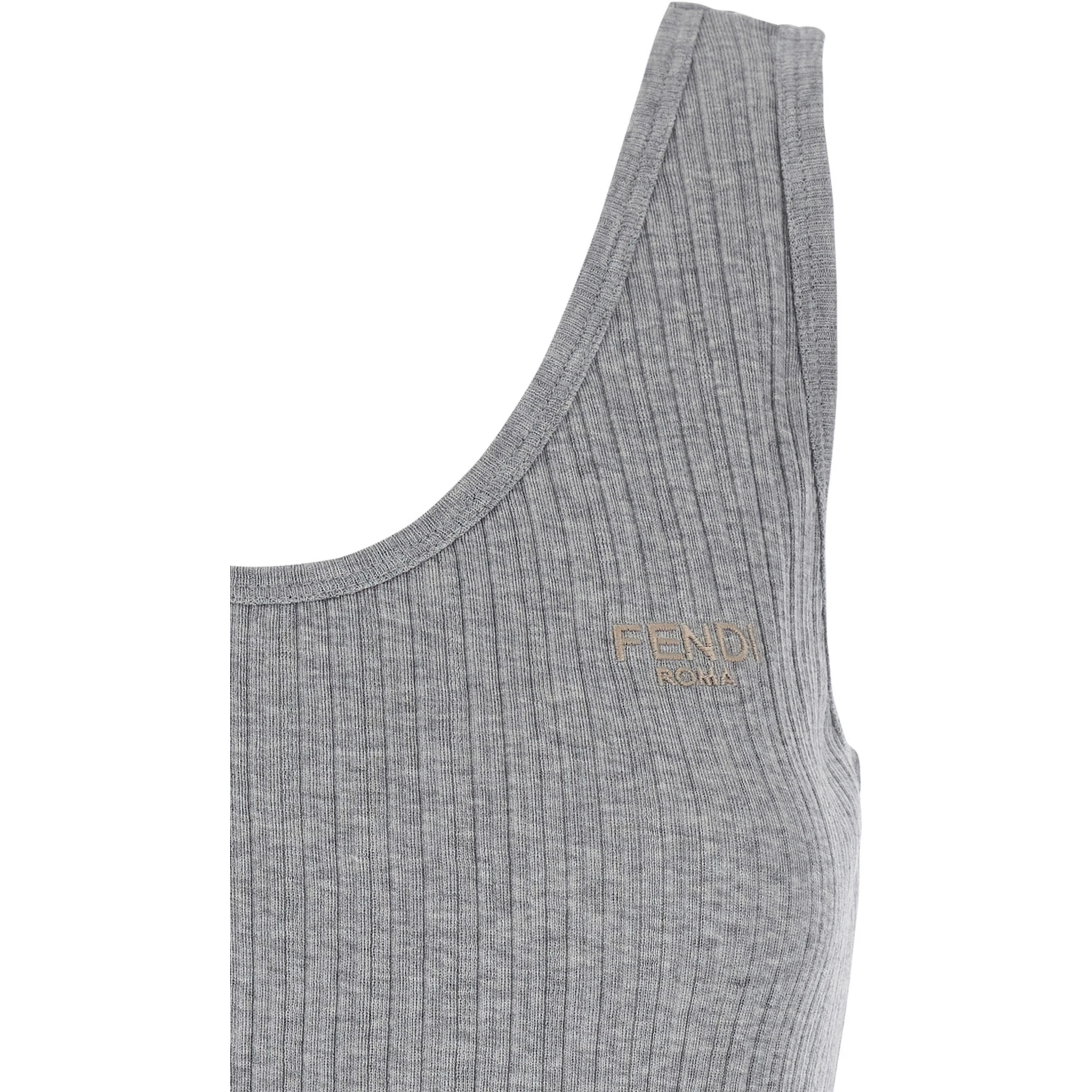 Grey Sleeveless Top with Round Neck and Logo Lettering on the Front in Cotton Woman