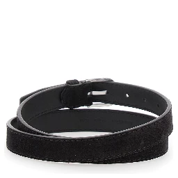 Brown Belt with Embossed Logo Detail and Adjustable Buckle in Suede Woman