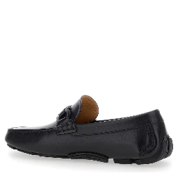 Black Loafers with Ganicini Plaque on the Front in Leather Man