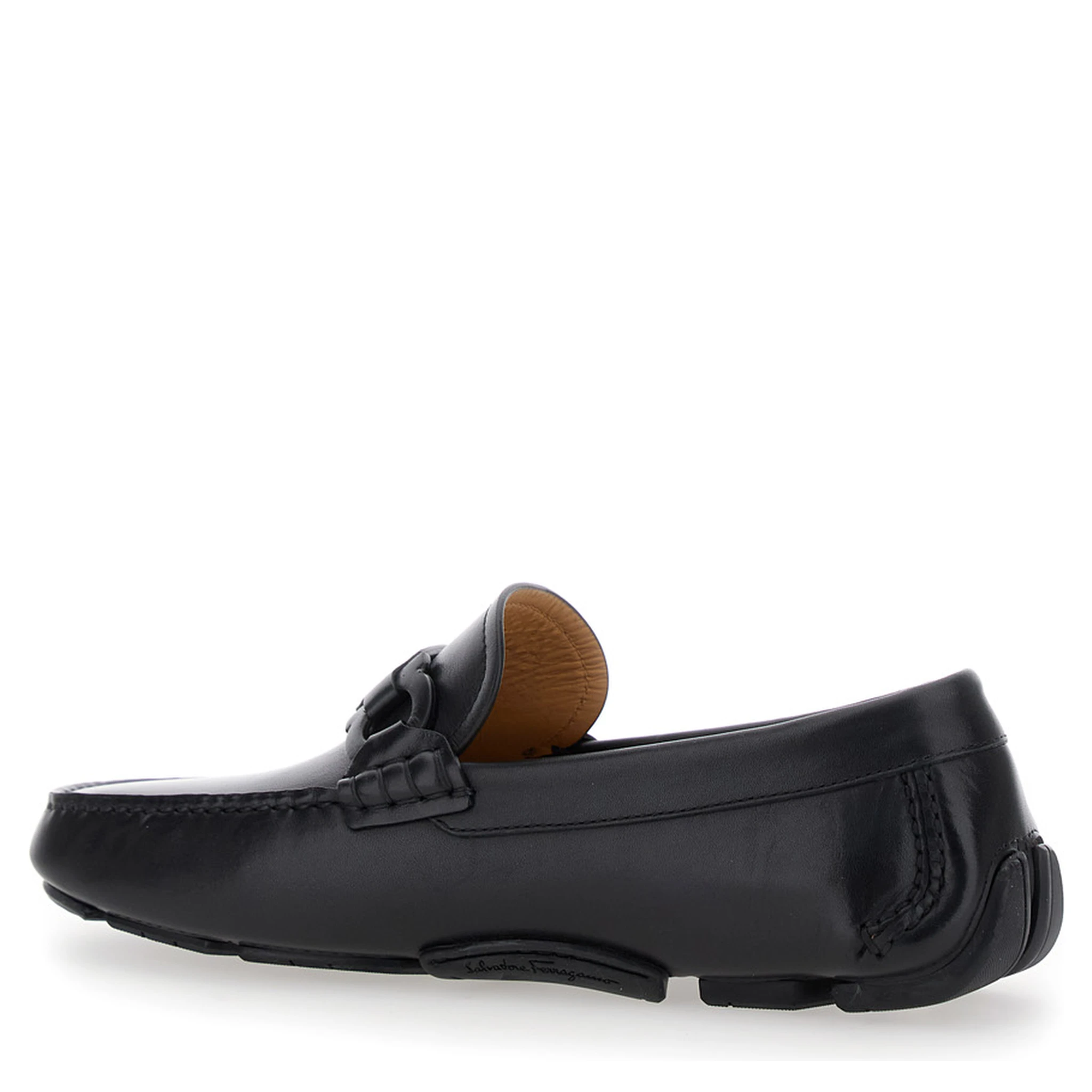 Black Loafers with Ganicini Plaque on the Front in Leather Man