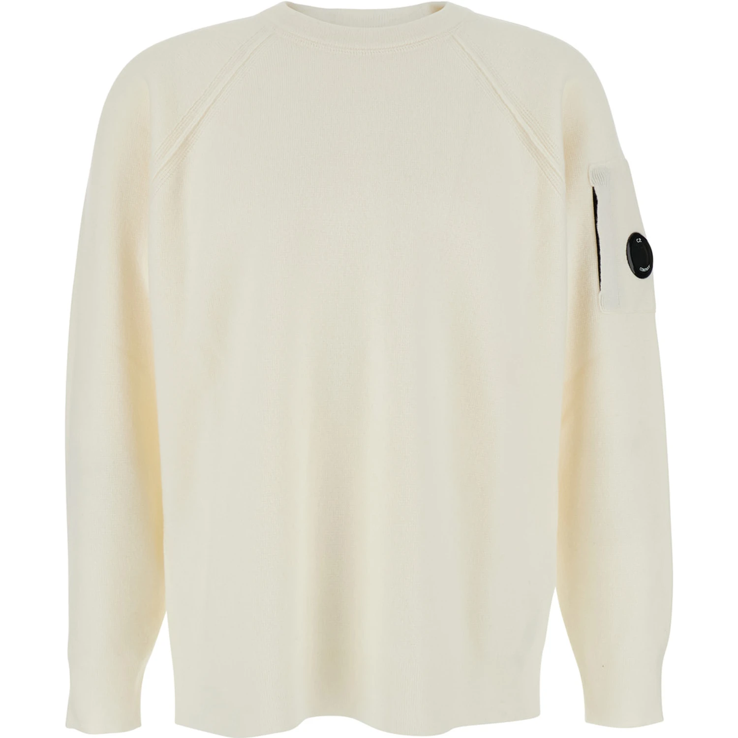 White Crewneck Sweater with Logo Plaque on the Sleeve in Wool Blend Man