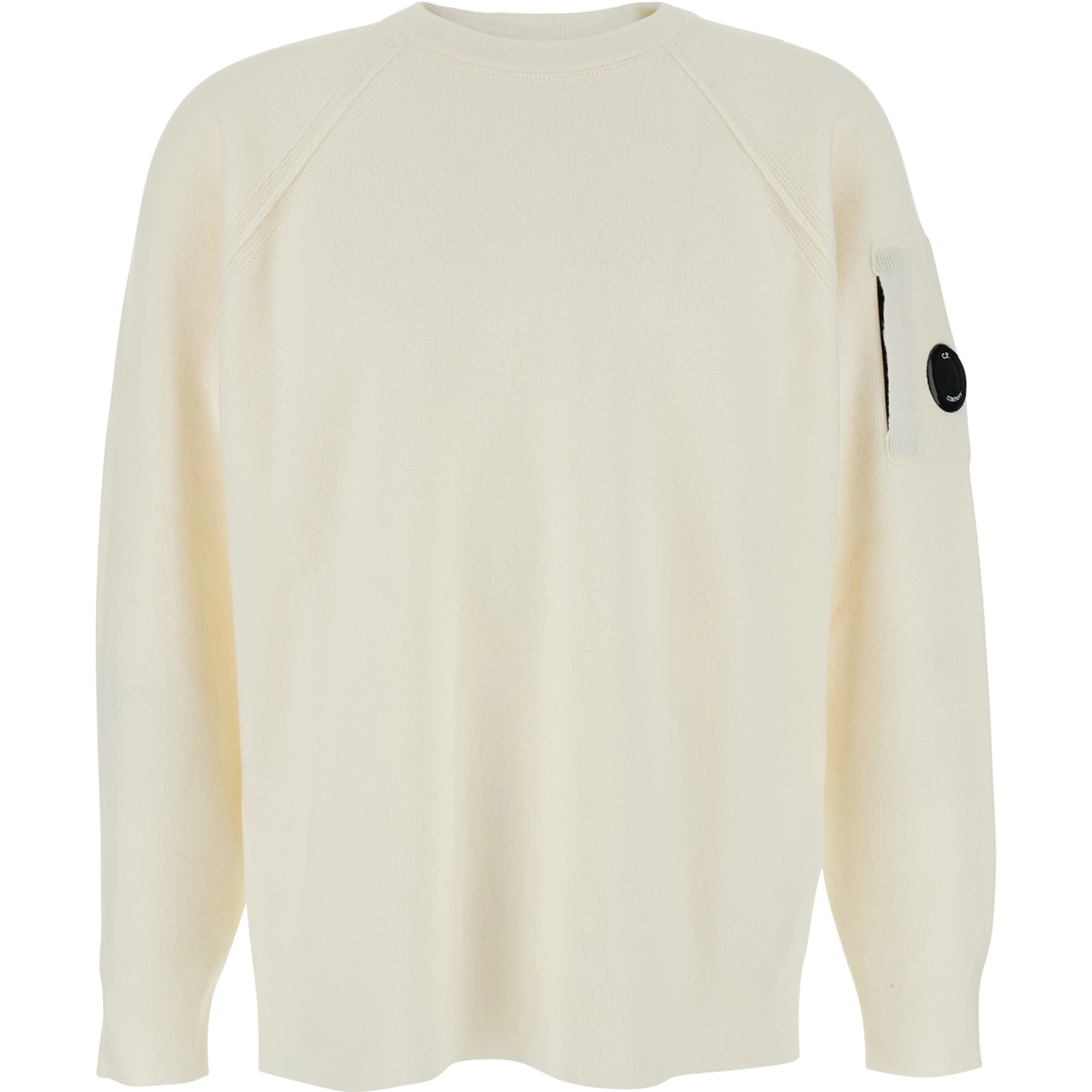 White Crewneck Sweater with Logo Plaque on the Sleeve in Wool Blend Man