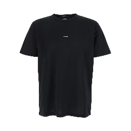 Black Crewneck T-Shirt with Logo Lettering on the Front in Cotton Man
