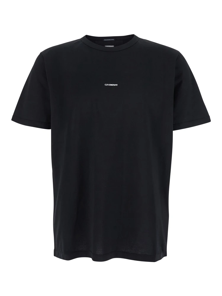 Black Crewneck T-Shirt with Logo Lettering on the Front in Cotton Man