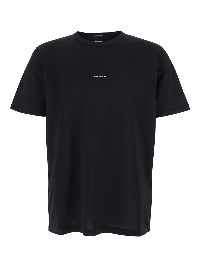 Black Crewneck T-Shirt with Logo Lettering on the Front in Cotton Man