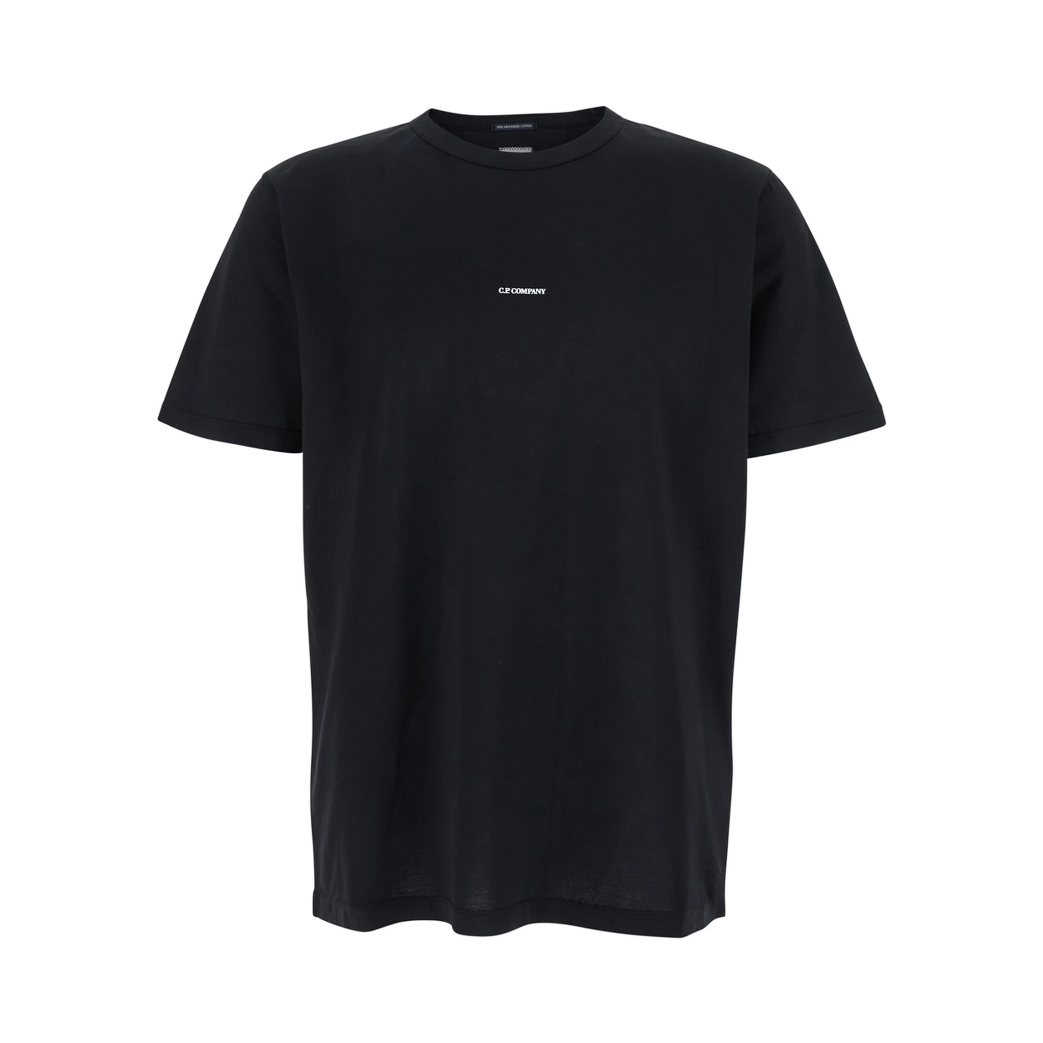 Black Crewneck T-Shirt with Logo Lettering on the Front in Cotton Man