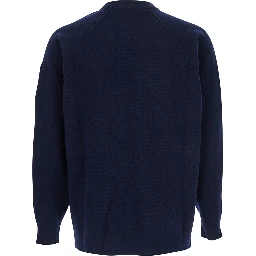 Blue Crew Neck Sweater with Compass Logo on Sleeve in Wool Blend Man