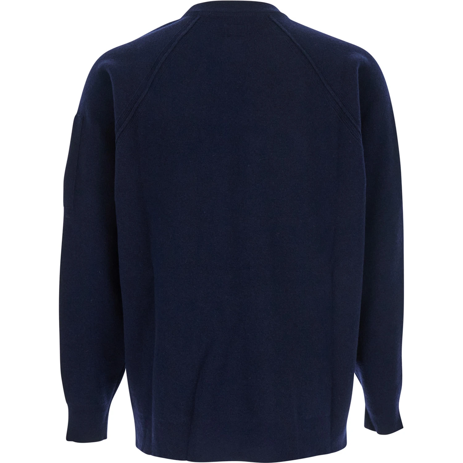 Blue Crew Neck Sweater with Compass Logo on Sleeve in Wool Blend Man