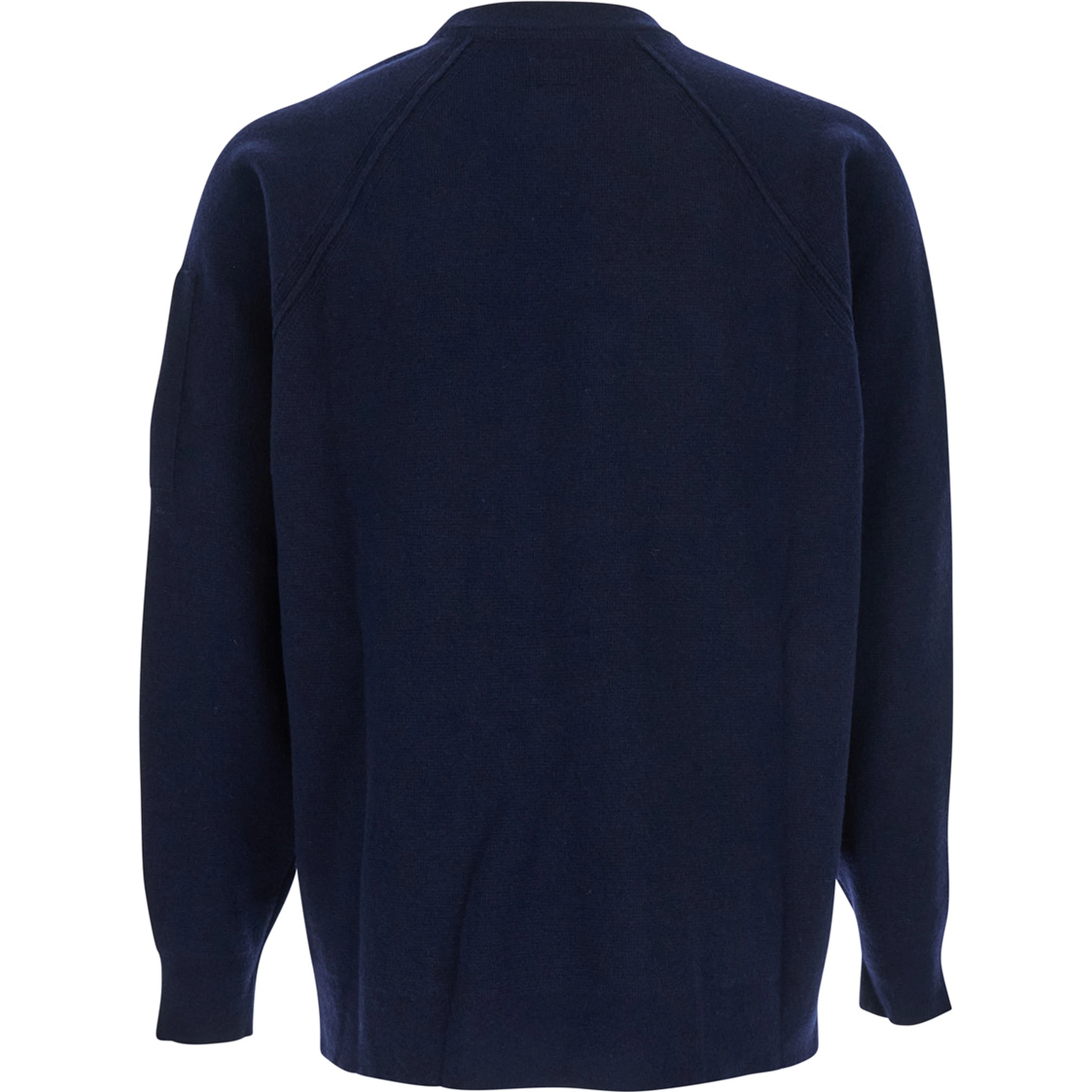 Blue Crew Neck Sweater with Compass Logo on Sleeve in Wool Blend Man