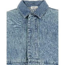 Blue Jacket with Classic Collar and Long Sleeves in Denim Man