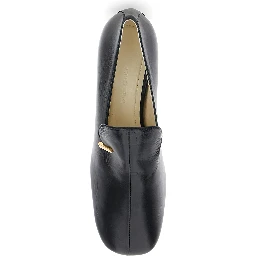Black Pumps with Square Toe and Plaque Detail on the Front in Soft Leather Woman