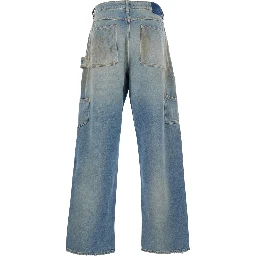 Light Blue Jeans with Ripped Details and Distressed Effect in Denim Man