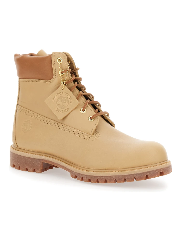 Beige Water-Proof Boots with Logo Plate in Leather Man alternative