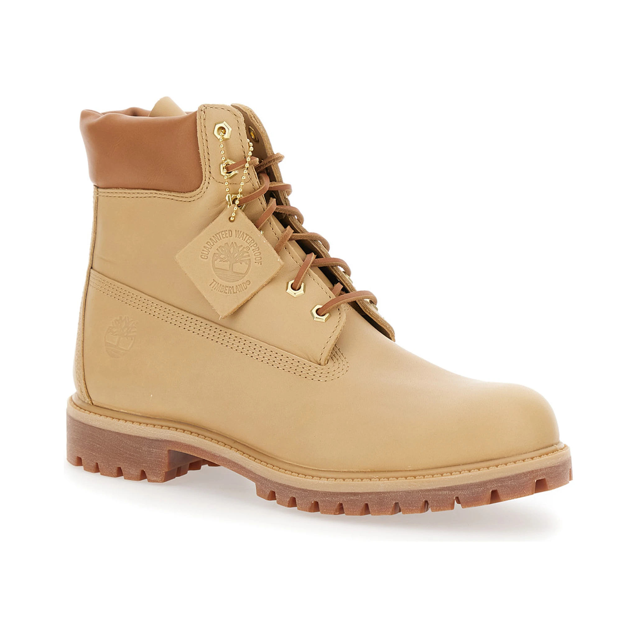 Beige Water-Proof Boots with Logo Plate in Leather Man