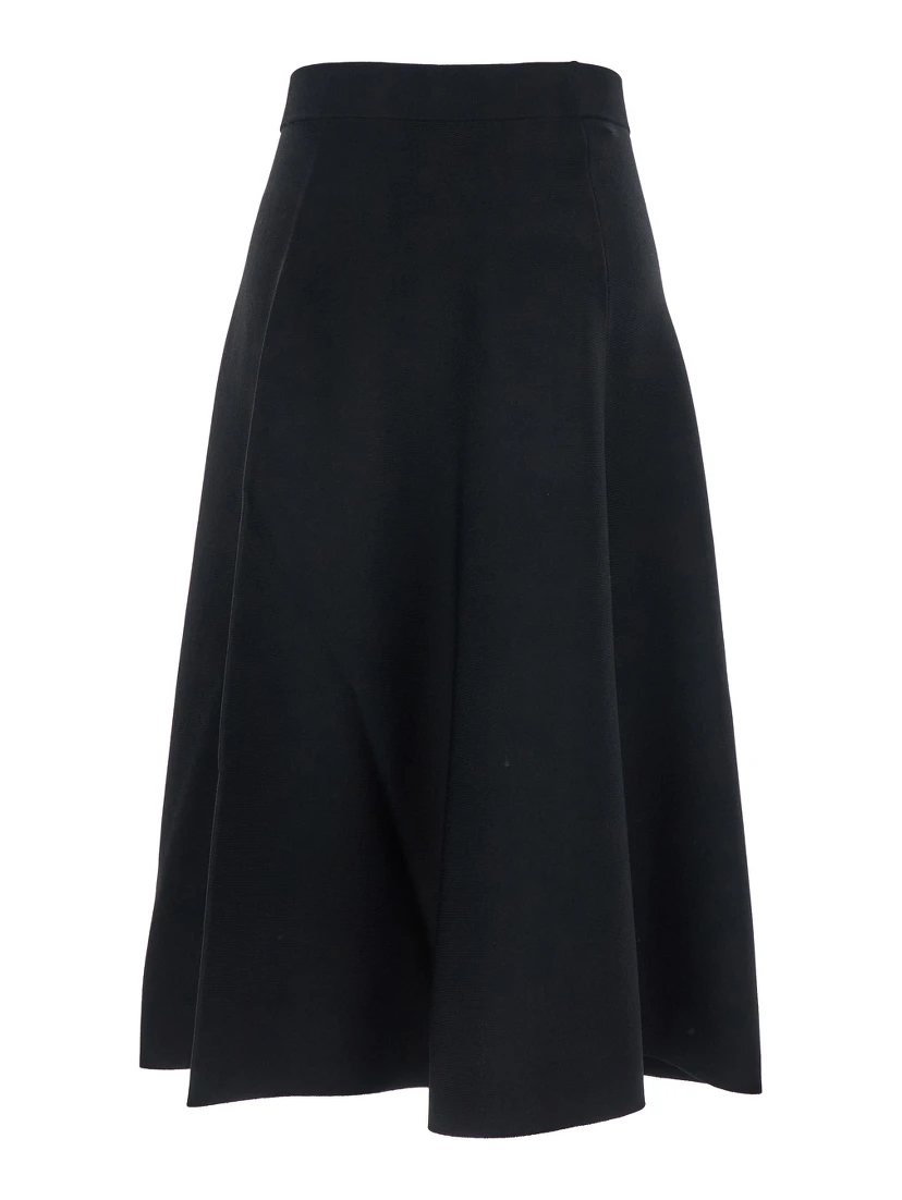 Lazio Black Midi Skirt with Elastic High Waist and Flared Design in Tech Fabric Woman