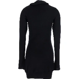 Black Mini Dress with Cowl Neck and Flared Sleeves in Wool and Cashmere Woman