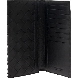 Black Card-Holder with Intreccio Motif in Leather Man