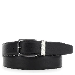 Black Belt with Intrecciato Detail on the Buckle in Leather Man