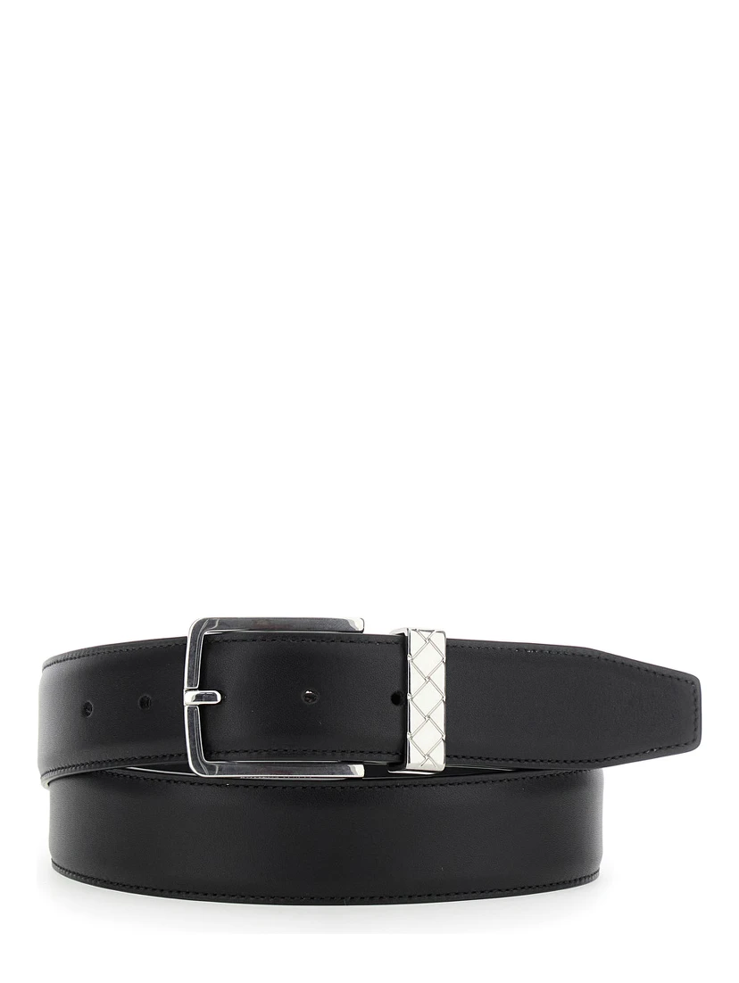 Black Belt with Intrecciato Detail on the Buckle in Leather Man