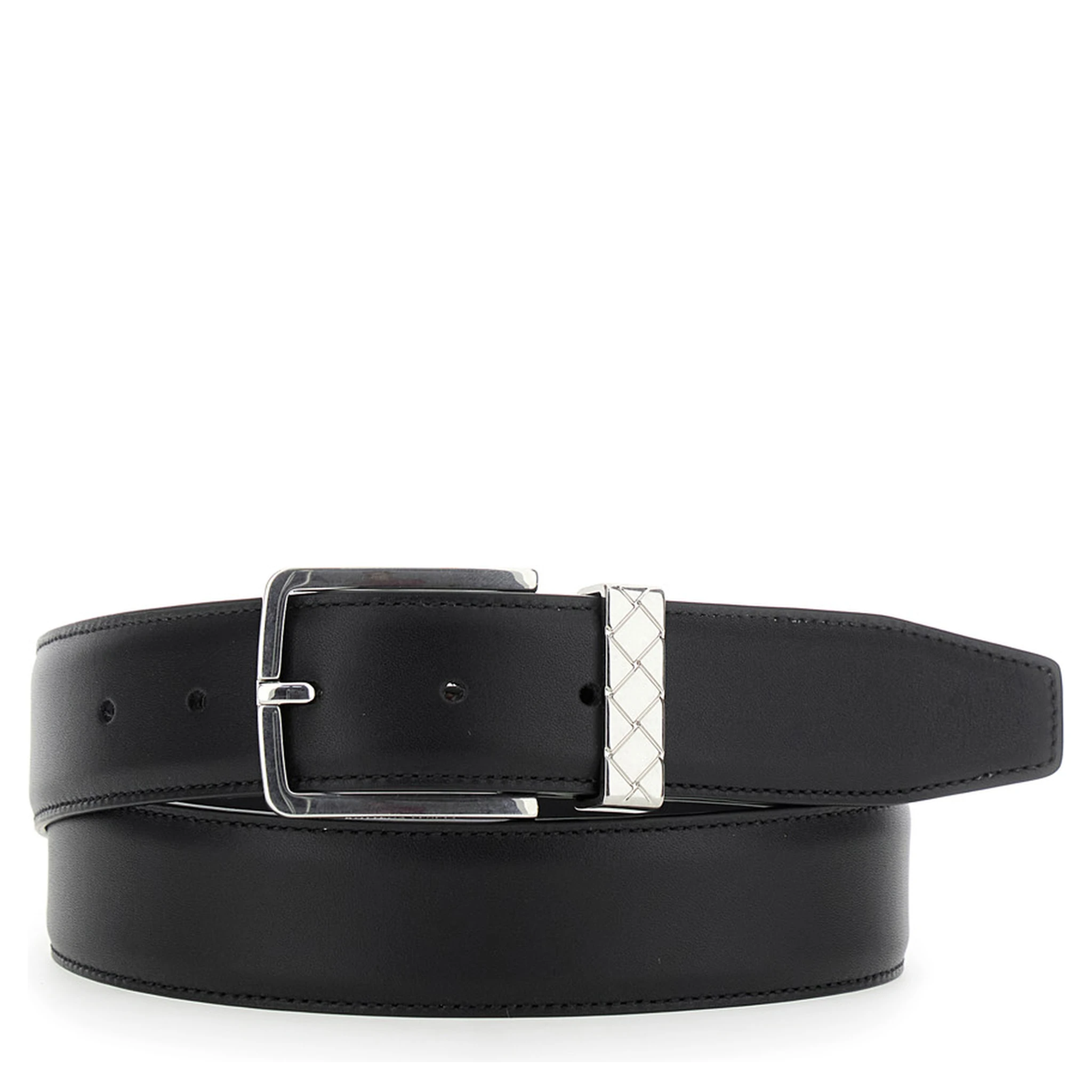 Black Belt with Intrecciato Detail on the Buckle in Leather Man