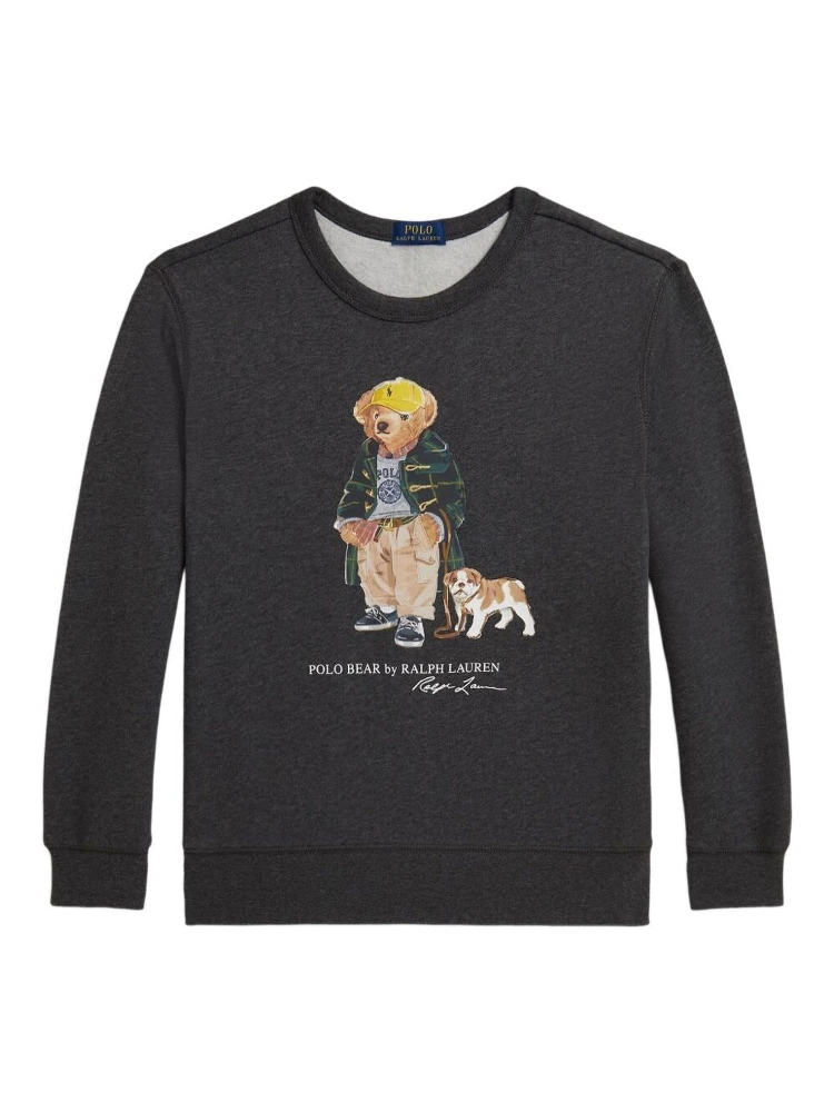 Grey Sweatshirt with Polo Bear Print on the Front in Cotton Boy