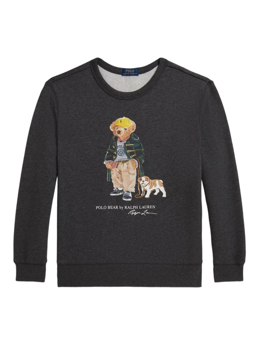 Grey Sweatshirt with Polo Bear Print on the Front in Cotton Boy