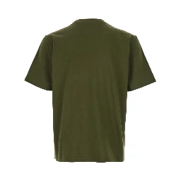Green Crewneck T-Shirt with Mushroom Embroidery on the Front in Cotton Man