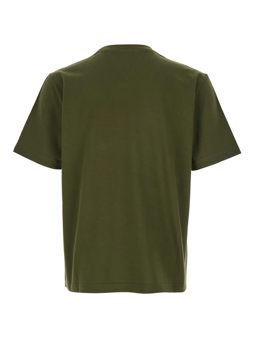 Green Crewneck T-Shirt with Mushroom Embroidery on the Front in Cotton Man