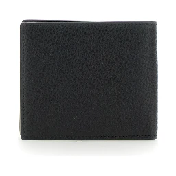 Black Bi-Fold Wallet with Embossed Logo Lettering on the Front in Grained Leather Man