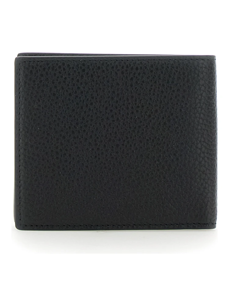 Black Bi-Fold Wallet with Embossed Logo Lettering on the Front in Grained Leather Man alternative