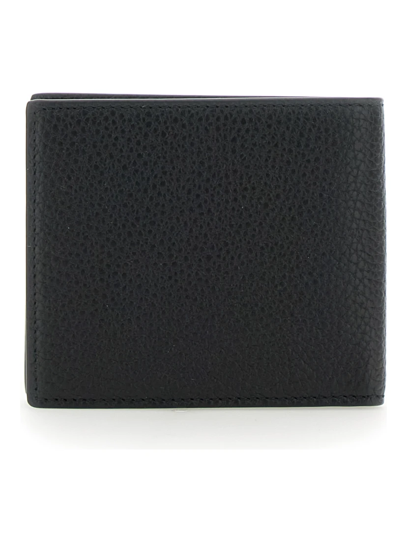 Black Bi-Fold Wallet with Embossed Logo Lettering on the Front in Grained Leather Man