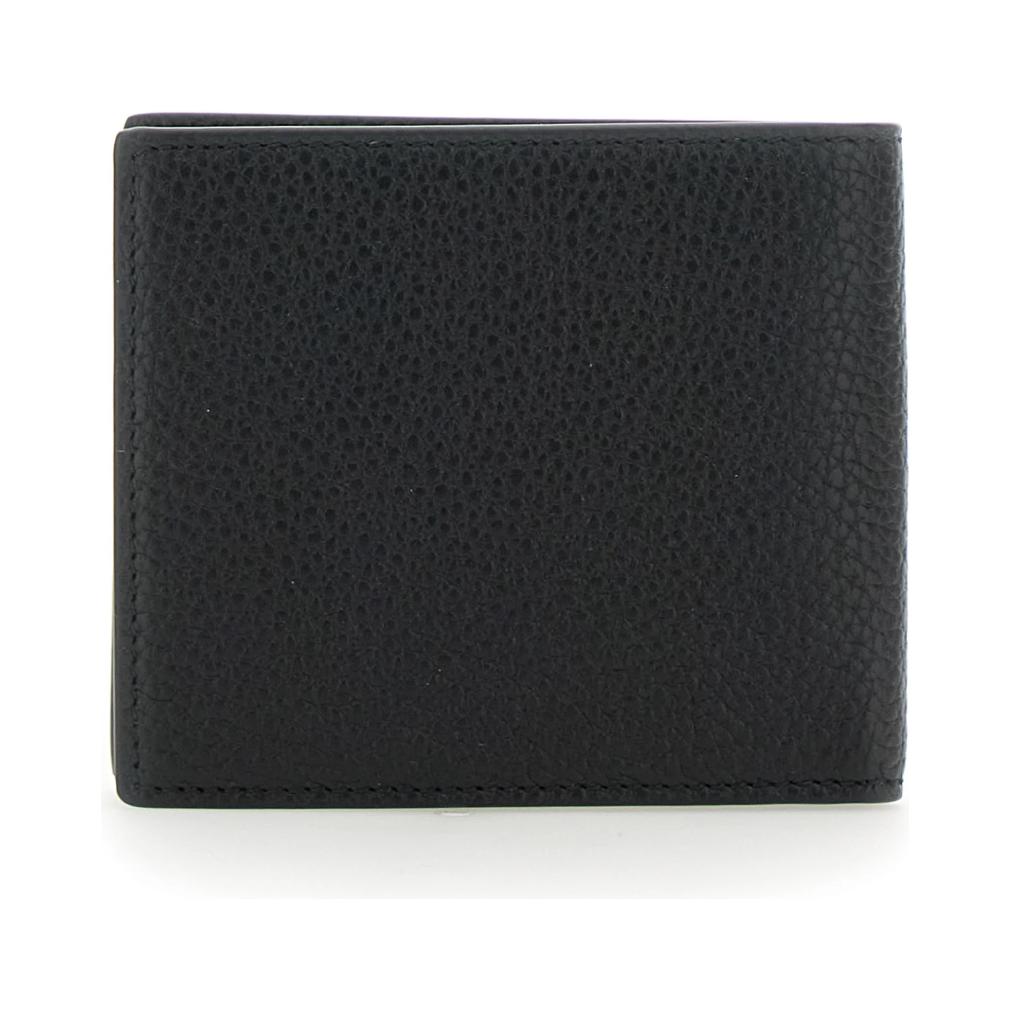 Black Bi-Fold Wallet with Embossed Logo Lettering on the Front in Grained Leather Man