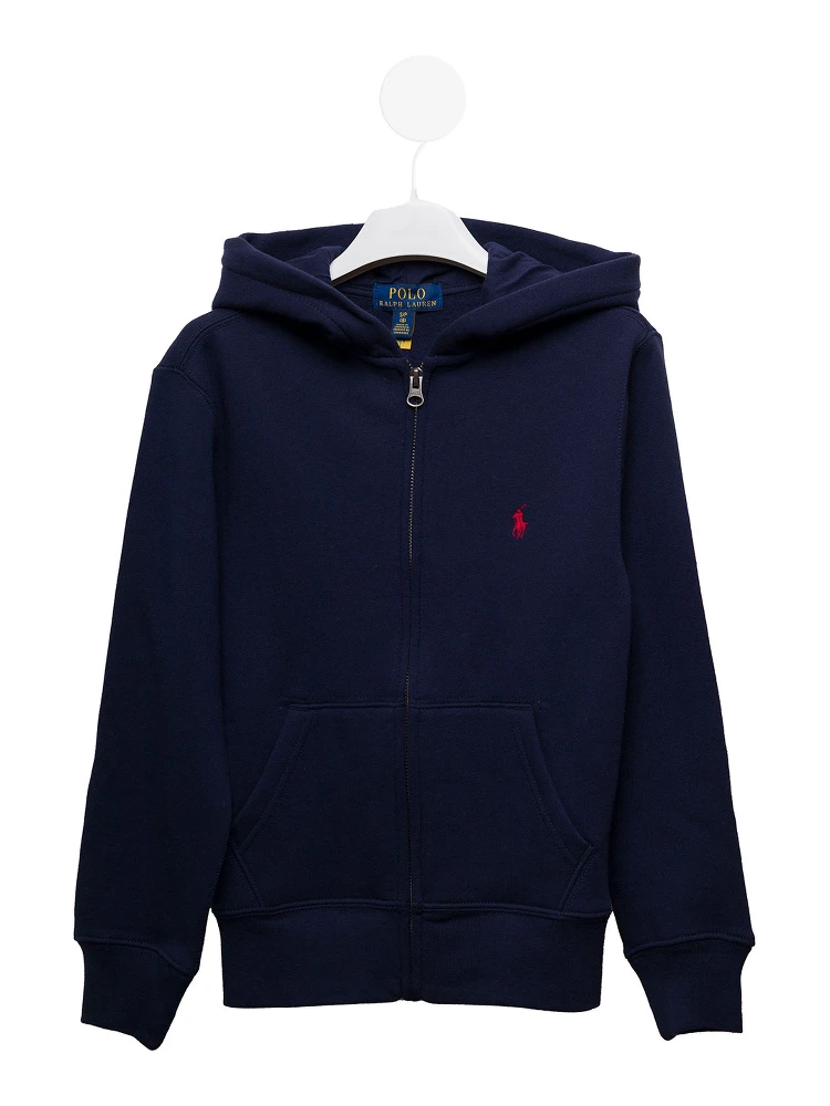 Blue Cotton Hoodie with  Logo Polo Ralph Lauren Kids Boy