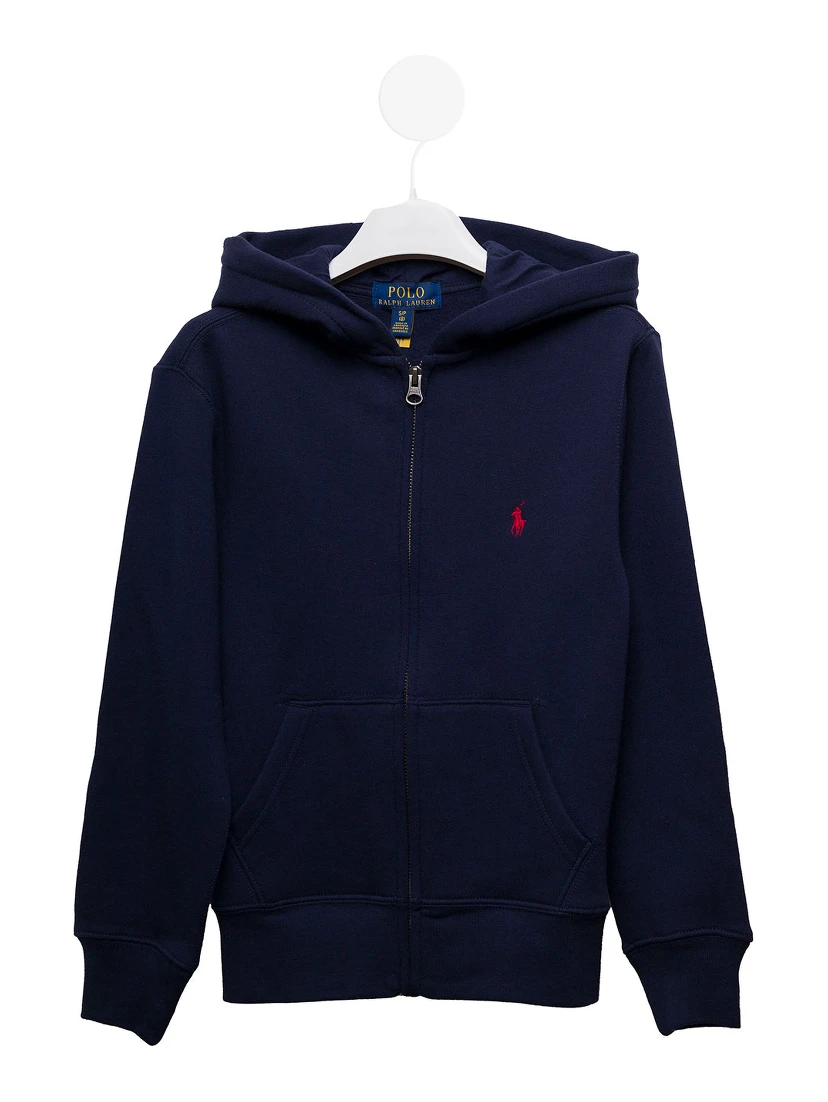 Blue Cotton Hoodie with  Logo Polo Ralph Lauren Kids Boy