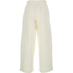 White Pants with Elastic Waist in Cotton and Silk Blend Woman