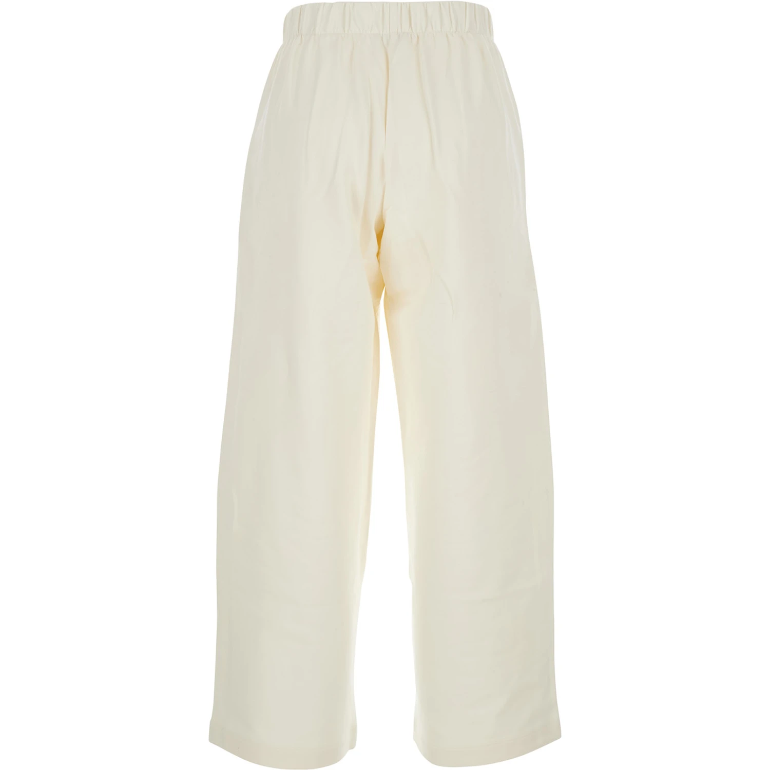 White Pants with Elastic Waist in Cotton and Silk Blend Woman