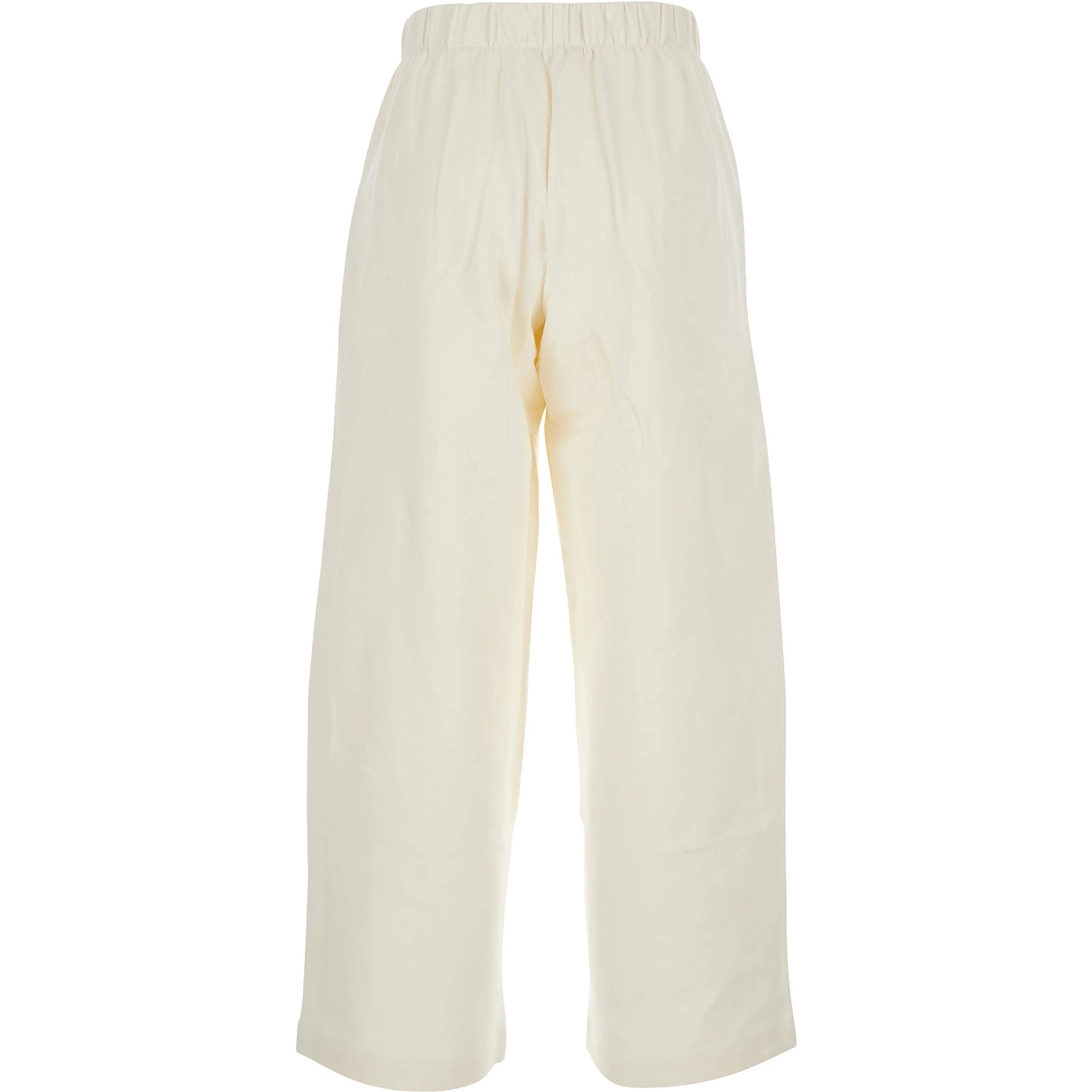 White Pants with Elastic Waist in Cotton and Silk Blend Woman