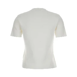 Adelio White Crewneck T-Shirt with Tonal Logo Lettering Embroidery on the Front in Viscose Blend Woman