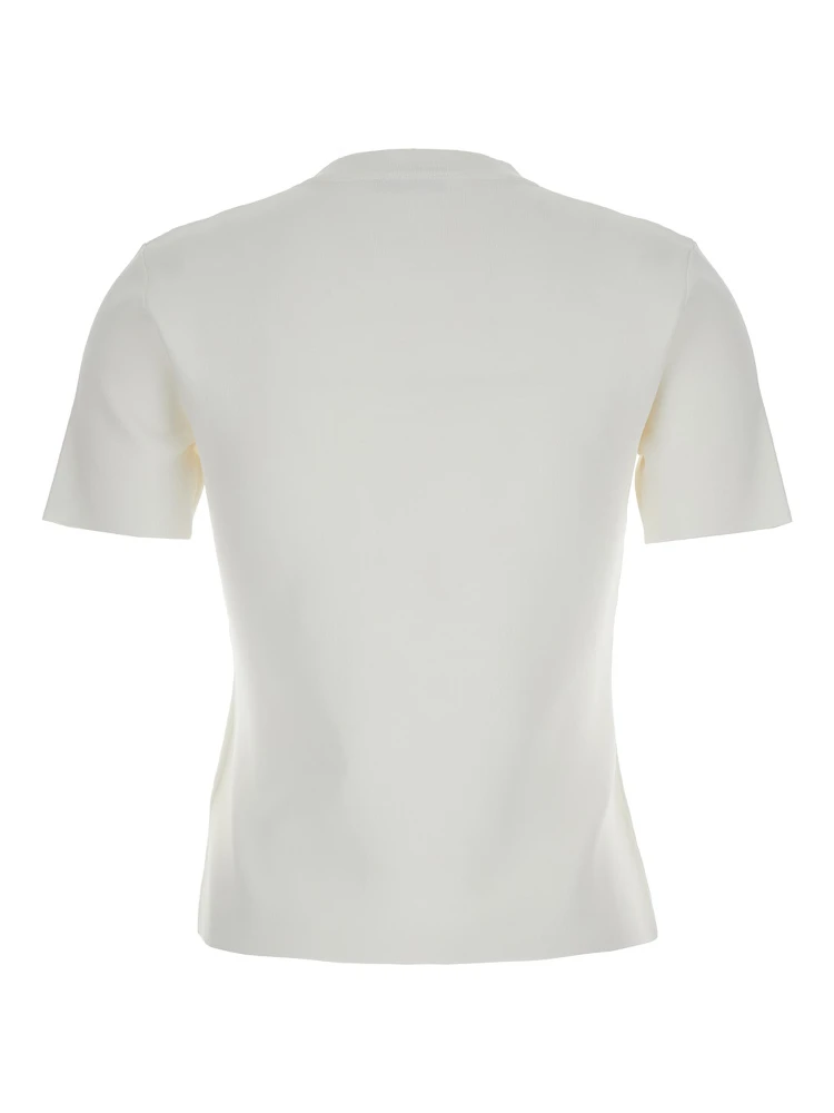 Adelio White Crewneck T-Shirt with Tonal Logo Lettering Embroidery on the Front in Viscose Blend Woman alternative
