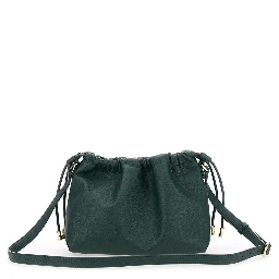 Ninon Green Crossbody Bag with Drawstring Closure and Embossed Logo Lettering on the Front in Ecoleather Woman
