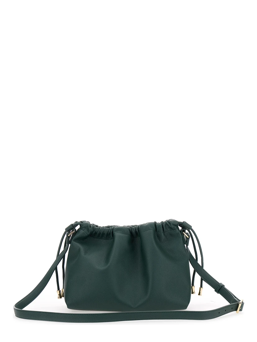 Ninon Green Crossbody Bag with Drawstring Closure and Embossed Logo Lettering on the Front in Ecoleather Woman