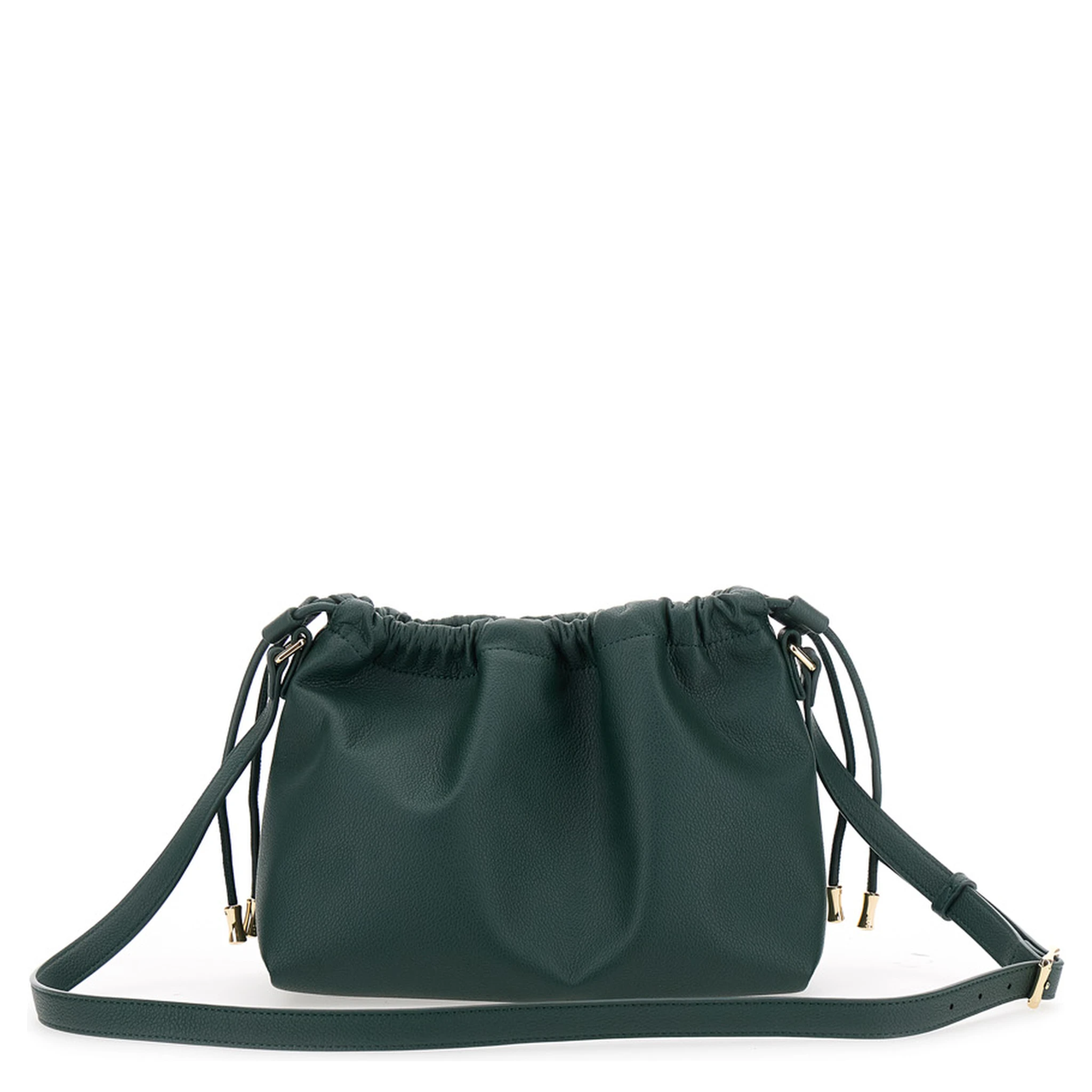 Ninon Green Crossbody Bag with Drawstring Closure and Embossed Logo Lettering on the Front in Ecoleather Woman