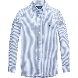 Slim Fit Light Blue Striped Shirt with Embroidered Logo on Chest in Cotton Boy