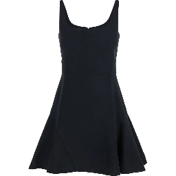 Black Mini Dress with Flared Skirt and Square Neckline in Viscose Blend Stretch Woman