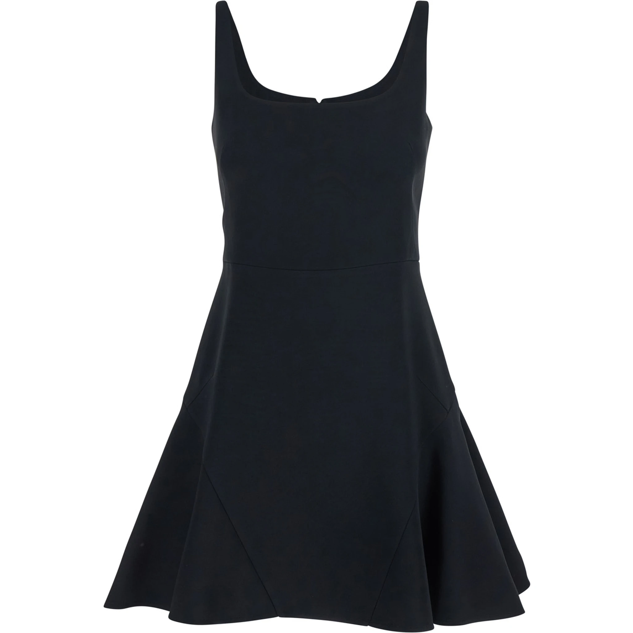 Black Mini Dress with Flared Skirt and Square Neckline in Viscose Blend Stretch Woman
