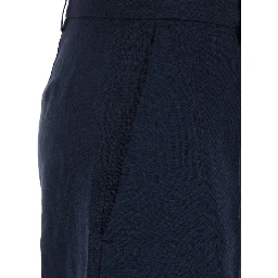 Blue Shorts with Belt Loops at the Waist in Linen Woman
