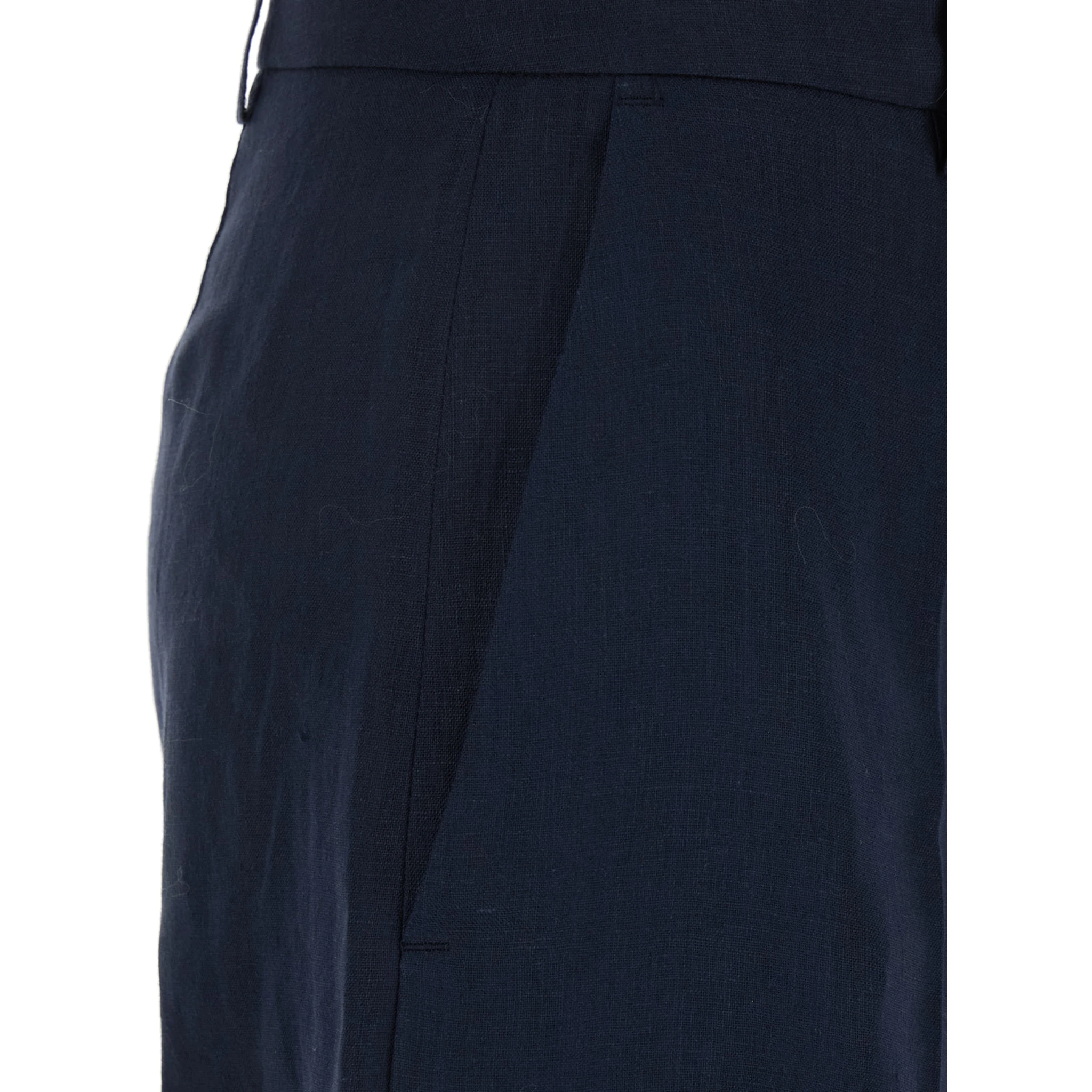 Blue Shorts with Belt Loops at the Waist in Linen Woman