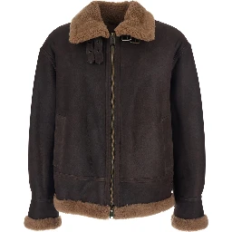 Brown Shearling Jacket with Zip Closure in Leather Man